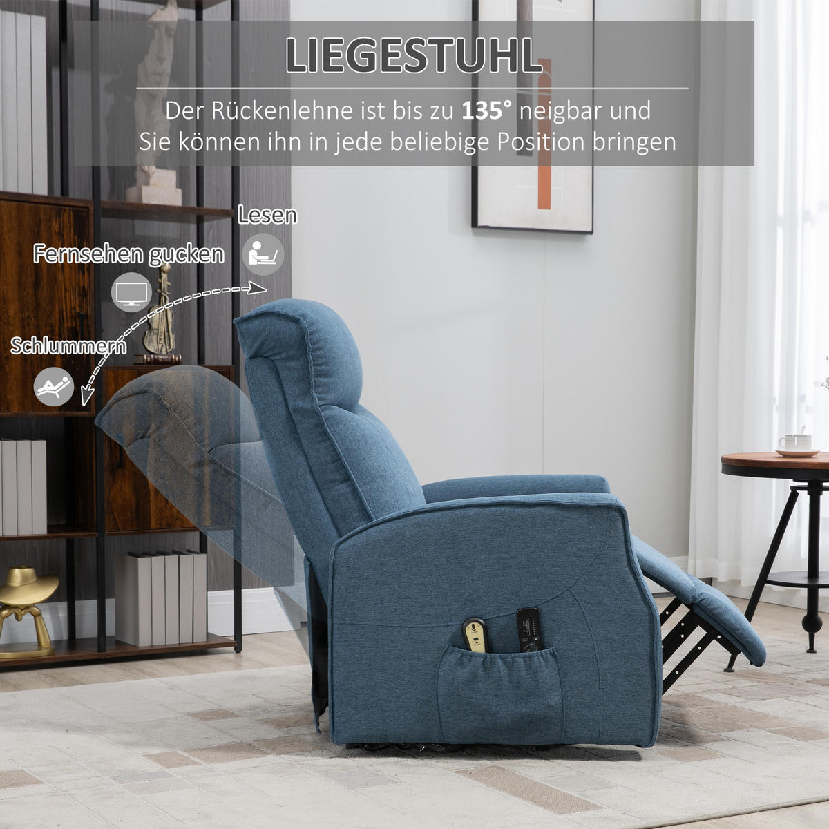 MASSAGESESSEL mit Aufstehhilfe, Leinen, Blau - Blau, Kunststoff (87.5/110/74.5cm) - HOMCOM