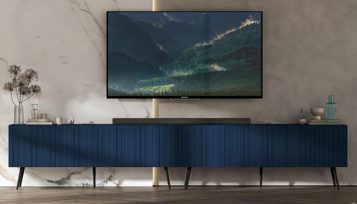 TV-LOWBOARD 2-er Set Elpis Marineblau mit Metallbeinen 150 cm Glamour - Blau/Schwarz, Holzwerkstoff (300/60.5/36.5cm) - Meble Lindner