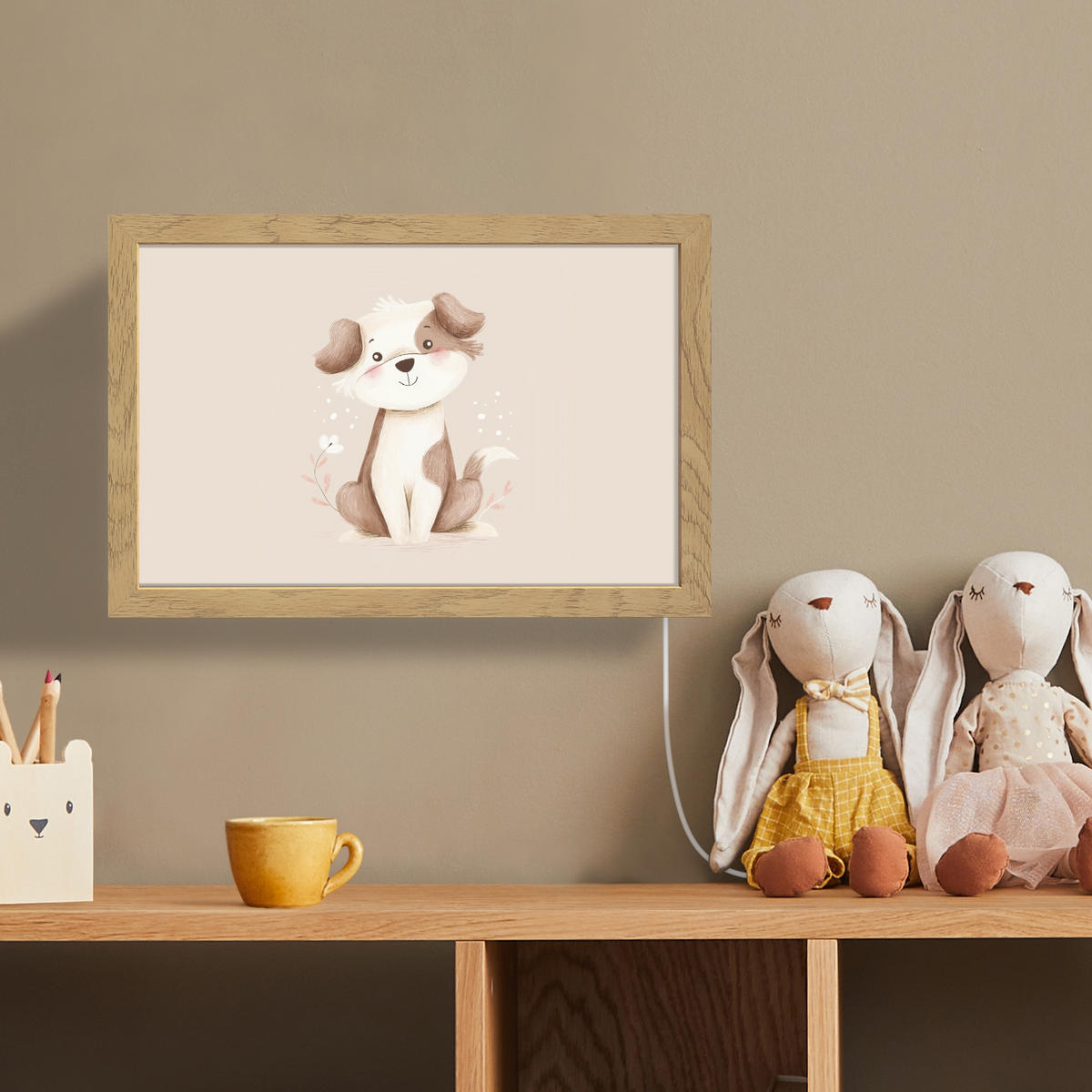 NÁSTĚNNÁ LAMPA Pes - skvrnitý - hnědý 30x20 cm - béžová, kompozitní dřevo (30/20/8cm) - OnlyWow