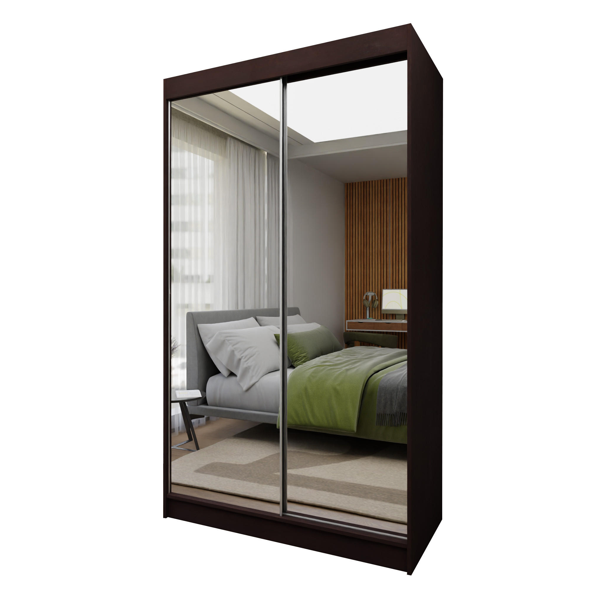 SCHWEBETÜRENSCHRANK BELLINA 120/216/61 cm 2-türig mit Spiegel Wengefarben - Wengefarben, Holzwerkstoff (120/216/61cm) - MASSENO