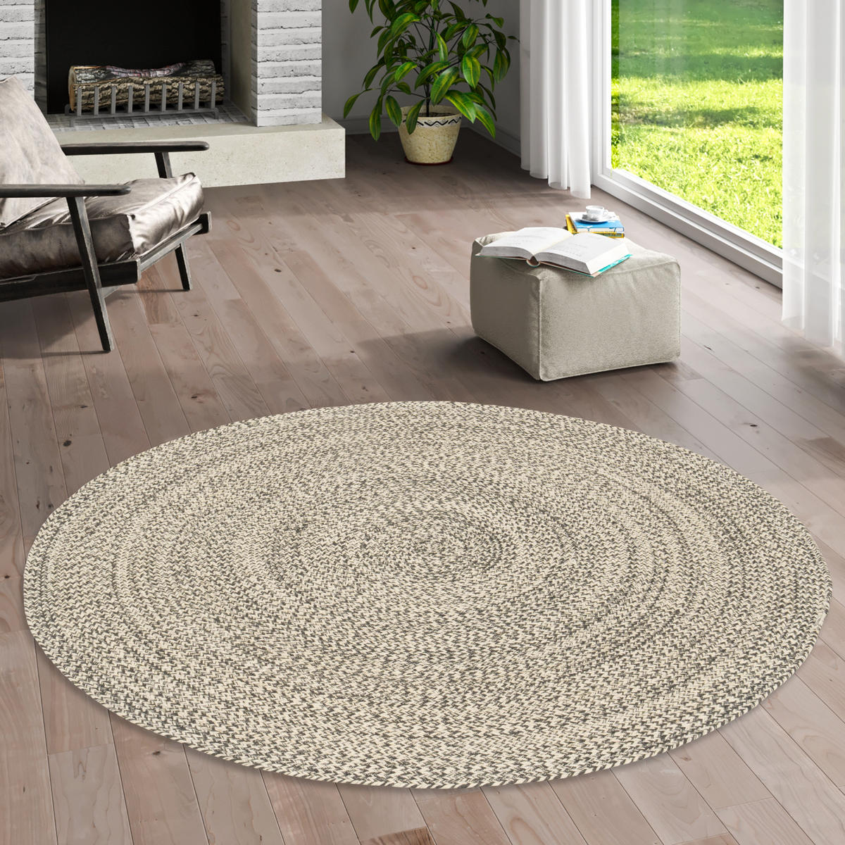 NATURFASER TEPPICH HANDGEFERTIGT JUTE KAYA RUND - Grau, Textil (150/150cm) - Pergamon