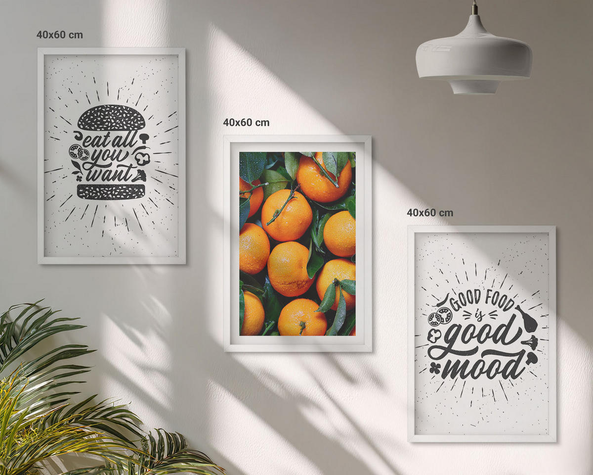 WANDBILDER 3er-Set - 40x60 cm Weißer Rahmen - Juicy Oranges Kitchen - Weiß, Kunststoff (40/60cm) - ArtPrintCave