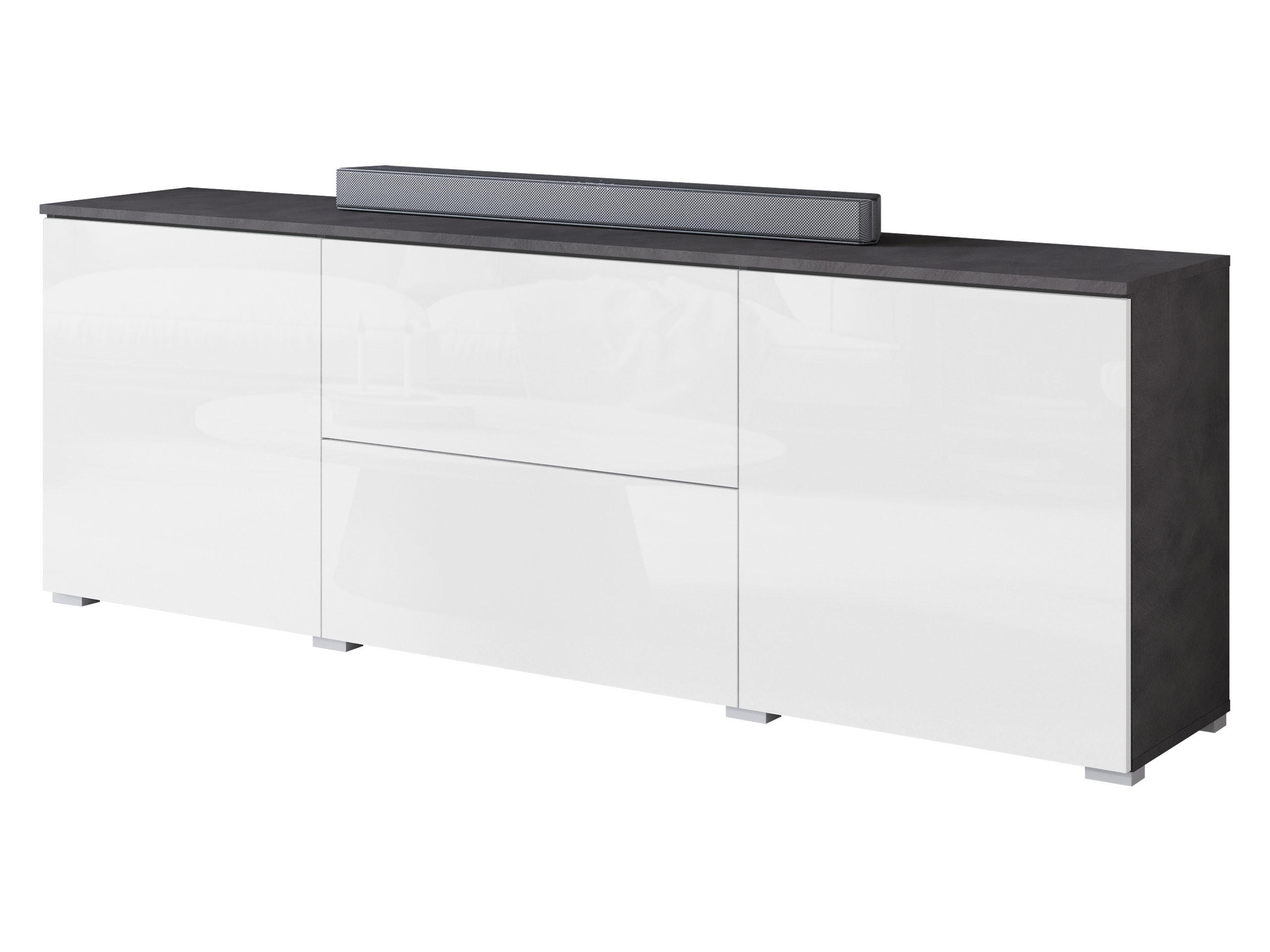TV-LOWBOARD Vera 180 - Weiß Hochglanz/Silberfarben, Holzwerkstoff/Kunststoff (180/62/35cm) - MIRJAN24