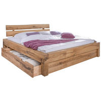 BETT mit Schublade Massivholz Wildeiche 180 x 200 x 85 beige BALKENMÖBEL #101 - Beige, Holz (180/200cm) - Massivmoebel24