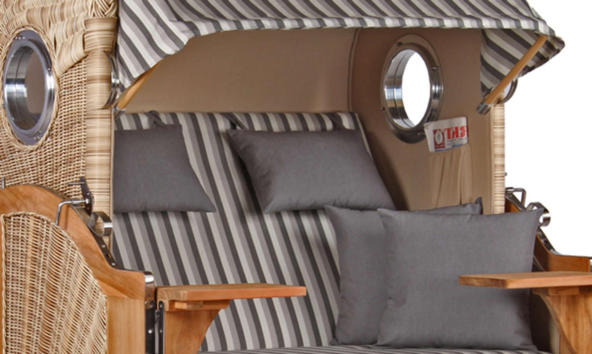 STRANDKORB Düne 2-Sitzer Teak Shell - Braun/Grau, Holz/Metall (125/170/80cm) - Mr. Deko