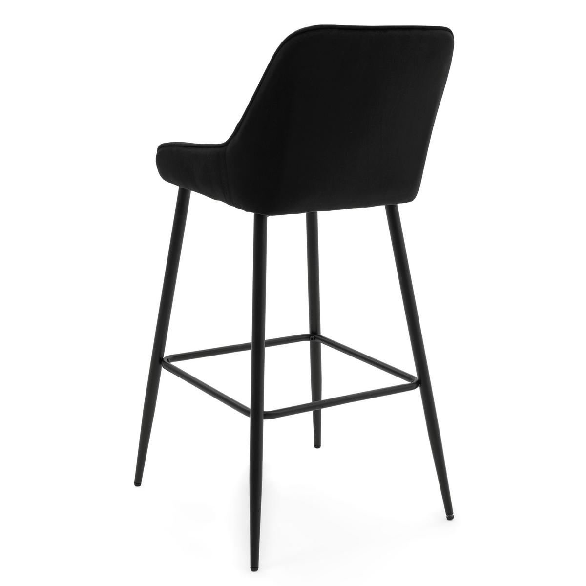 BARHOCKER VASTO gepolstert mit Steppung - schwarz - Samt Velours - Schwarz, Metall (50/95/55cm) - NEW HOME