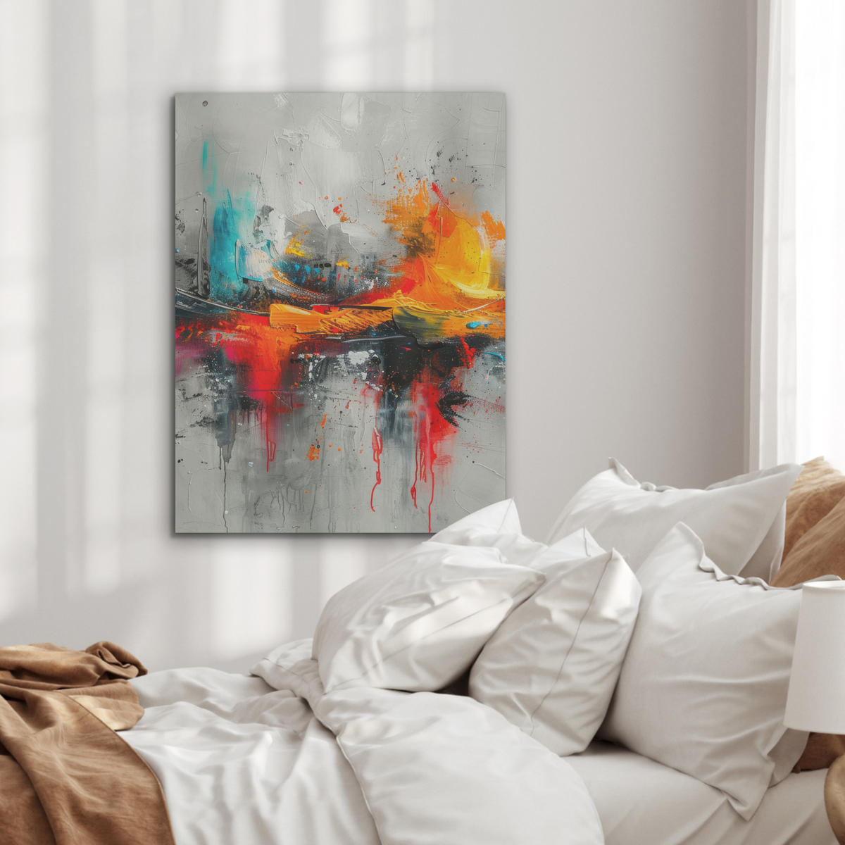 AKUSTIKPANEEL Moderne Kunst - Orange - Grau - Abstrakt 60x80 cm - Hellgrau, Textil (60/0.9/80cm) - MuchoWow