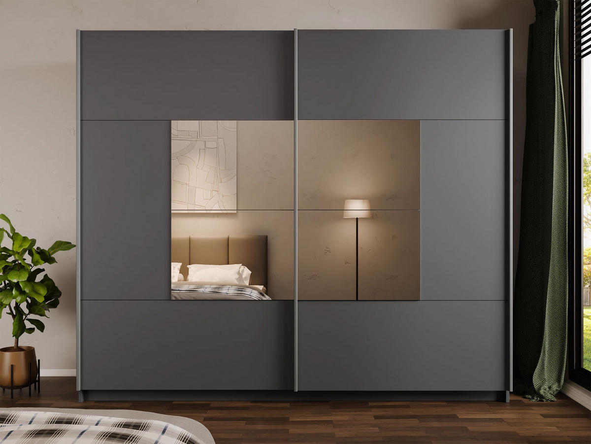 SCHIEBETÜRENSCHRANK Boston 250 - Silberfarben/Graphitfarben, Holzwerkstoff/Metall (250/215/65cm) - MIRJAN24