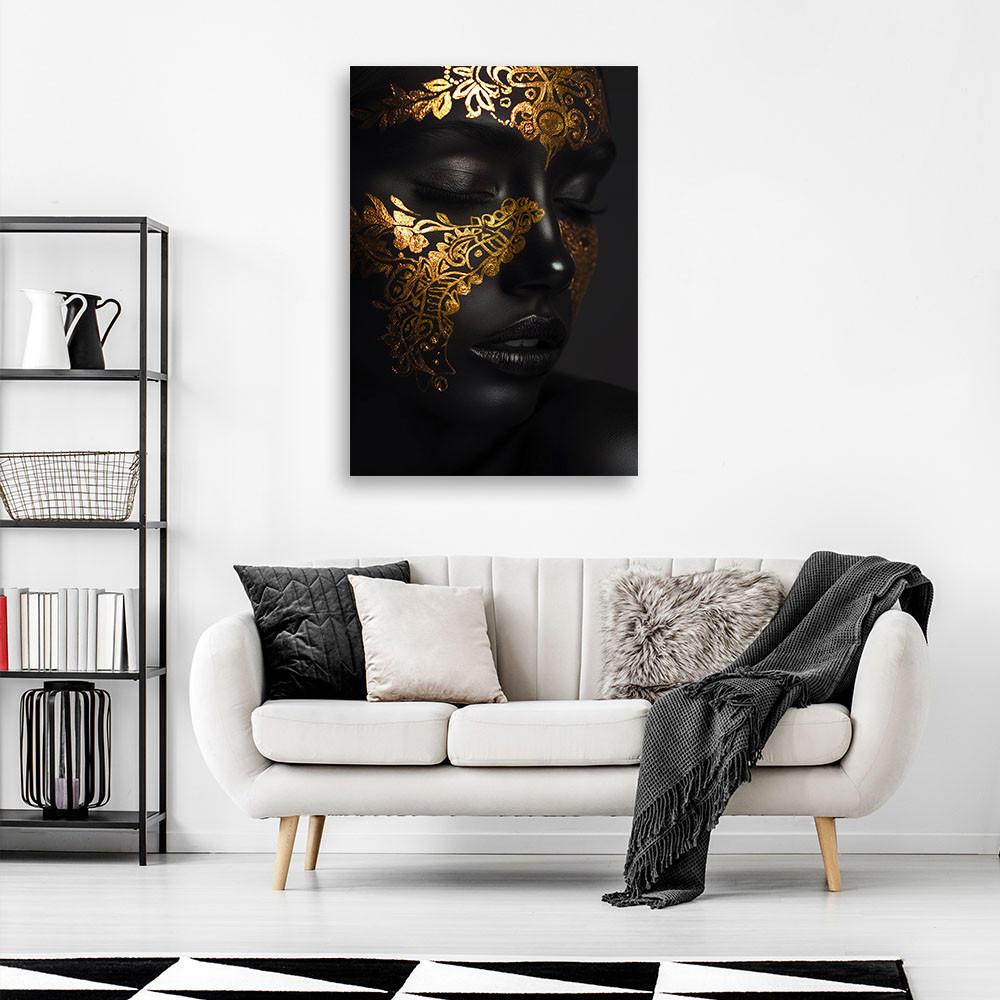 LEINWANDBILD Gesicht einer Frau in Gold 80x120cm - Schwarz, Textil (80/120cm) - Feeby
