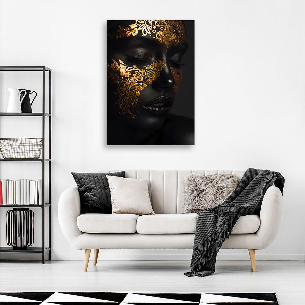 LEINWANDBILD Gesicht einer Frau in Gold 80x120cm - Schwarz, Textil (80/120cm) - Feeby