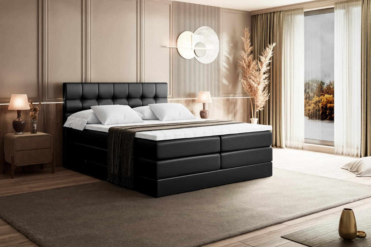 BOXSPRINGBETT BERO KING - 140x200 - H3/H4 - Schwarz Hochglanz - Schwarz Hochglanz, Holzwerkstoff (140/200cm) - ALTDECOR
