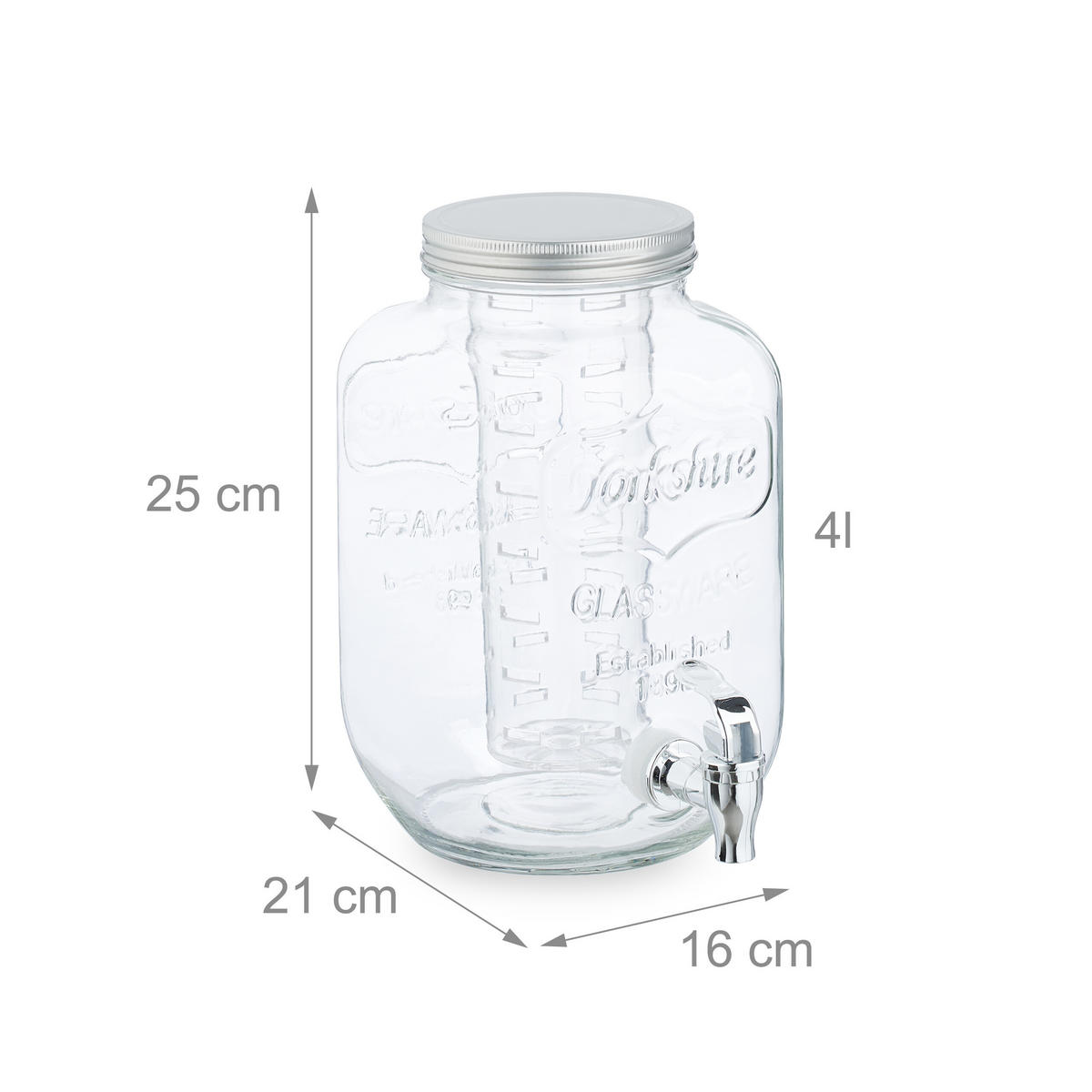 GETRÄNKESPENDER - Transparent, Glas/Kunststoff (4L) - Relaxdays