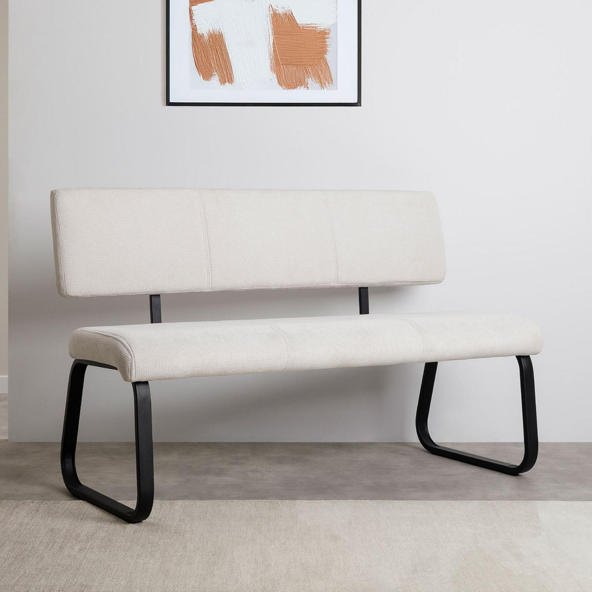 ESSZIMMERBANK VILAS cremeweiß - Creme, Textil/Metall (135/87/56cm) - IDIMEX