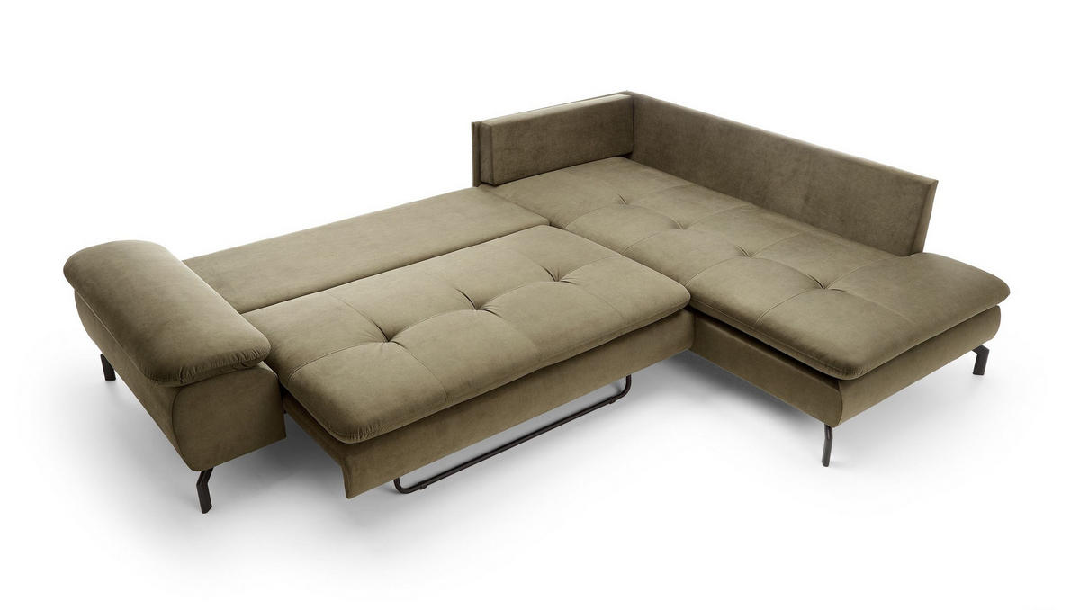 ECKSOFA VOLO Grün Plüsch-Stoff mit Schlaffunktion - Grün, Holz (271/206cm) - MASSENO
