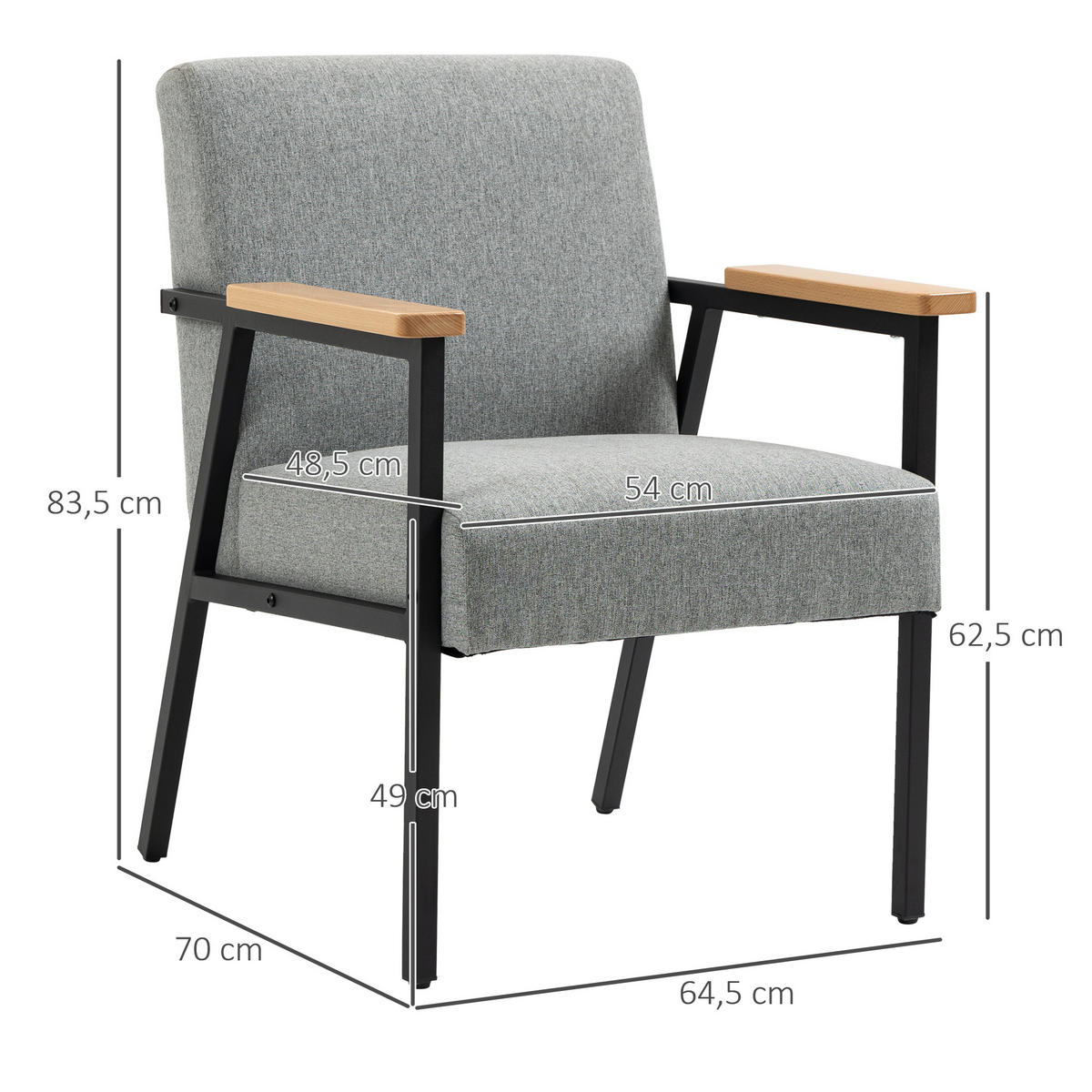 OHRENSESSEL Polstersessel, Relaxsessel mit Leinenoptik, Loungesessel, Grau - Grau, Metall (70/83.5/64.5cm) - HOMCOM