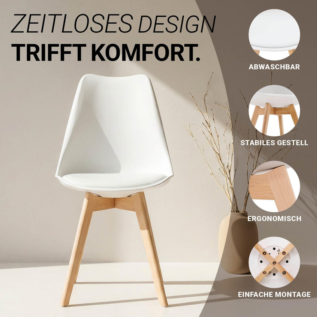 KÜCHENSTUHL Kunststoff Weiß - Weiß, Holz (46/80/45cm) - Homestyle4u