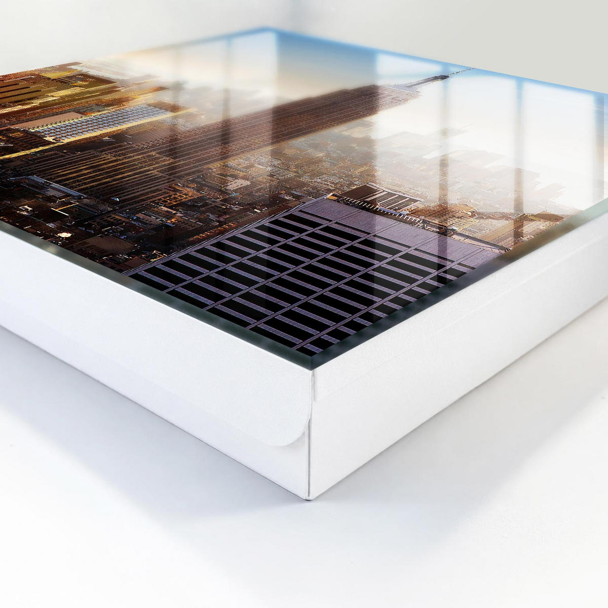 SCHLÜSSELBOX Weiß 30x30 cm – Türöffnung nach rechts - Die Stadt am Morgen - Blau, Metall (30/30/5cm) - TULUP