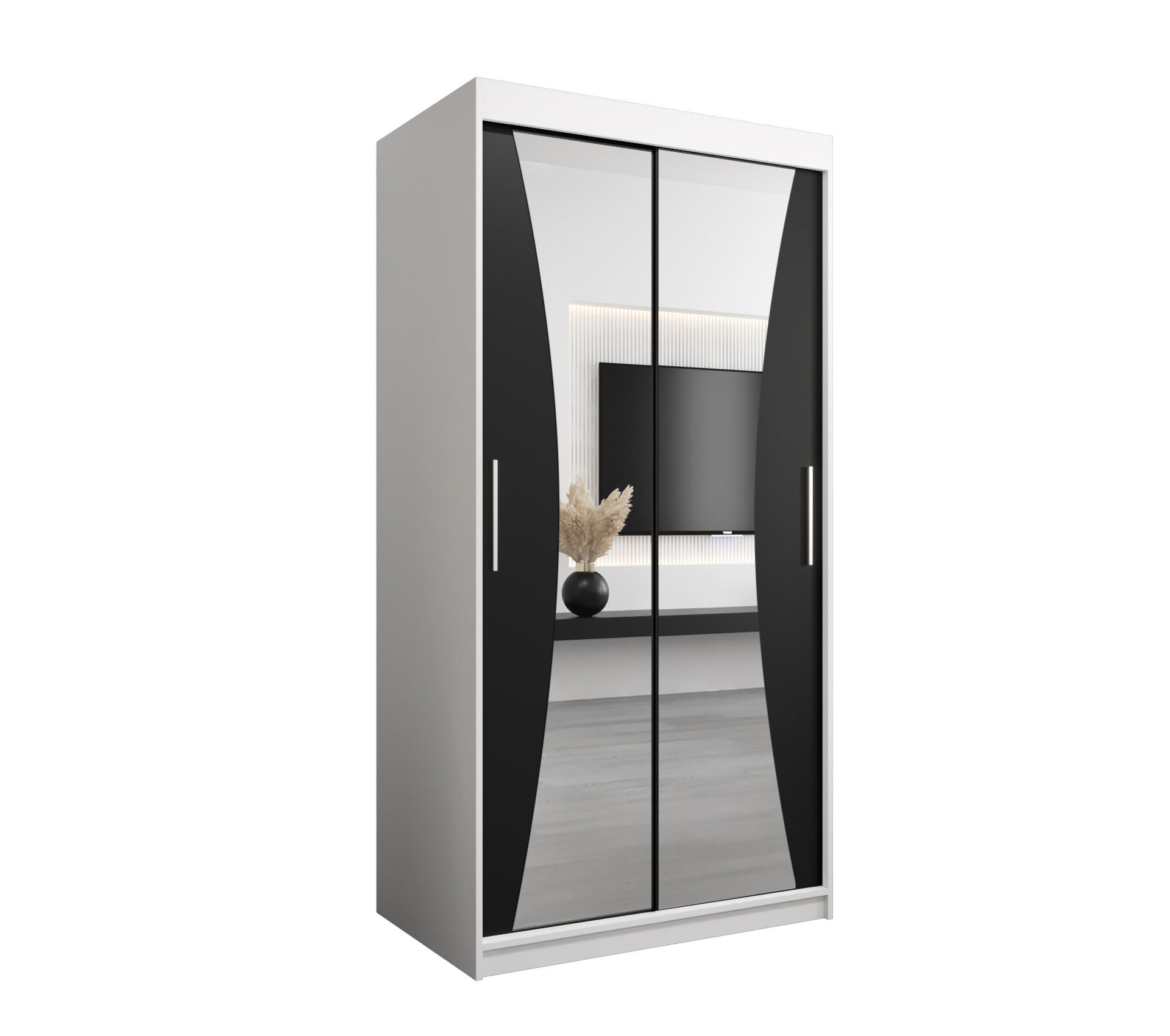 Abiks Möbel Schwebetürenschrank Weiß, Schwarz 100x200x62 cm