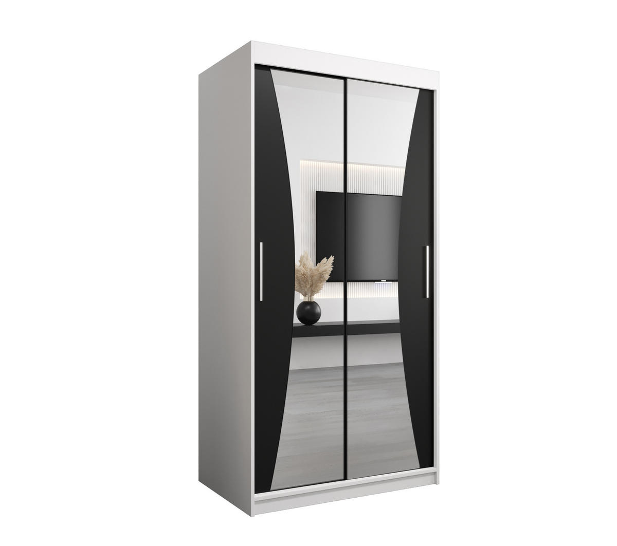 SCHWEBETÜRENSCHRANK 200/100/62 2-türig - Silberfarben/Schwarz, Holz/Kunststoff (100/200/62cm) - Abiks Möbel