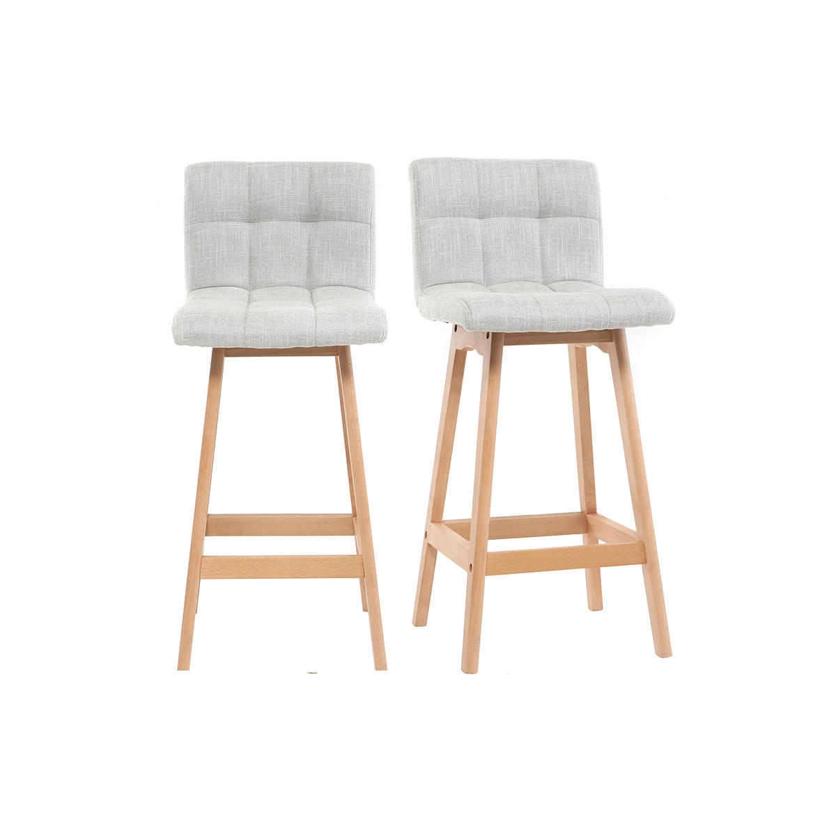 BARHOCKER Design Holz Perlgrau 65 cm 2er-Set KLARIS - Grau, Holz (47/93/39.5cm) - Miliboo