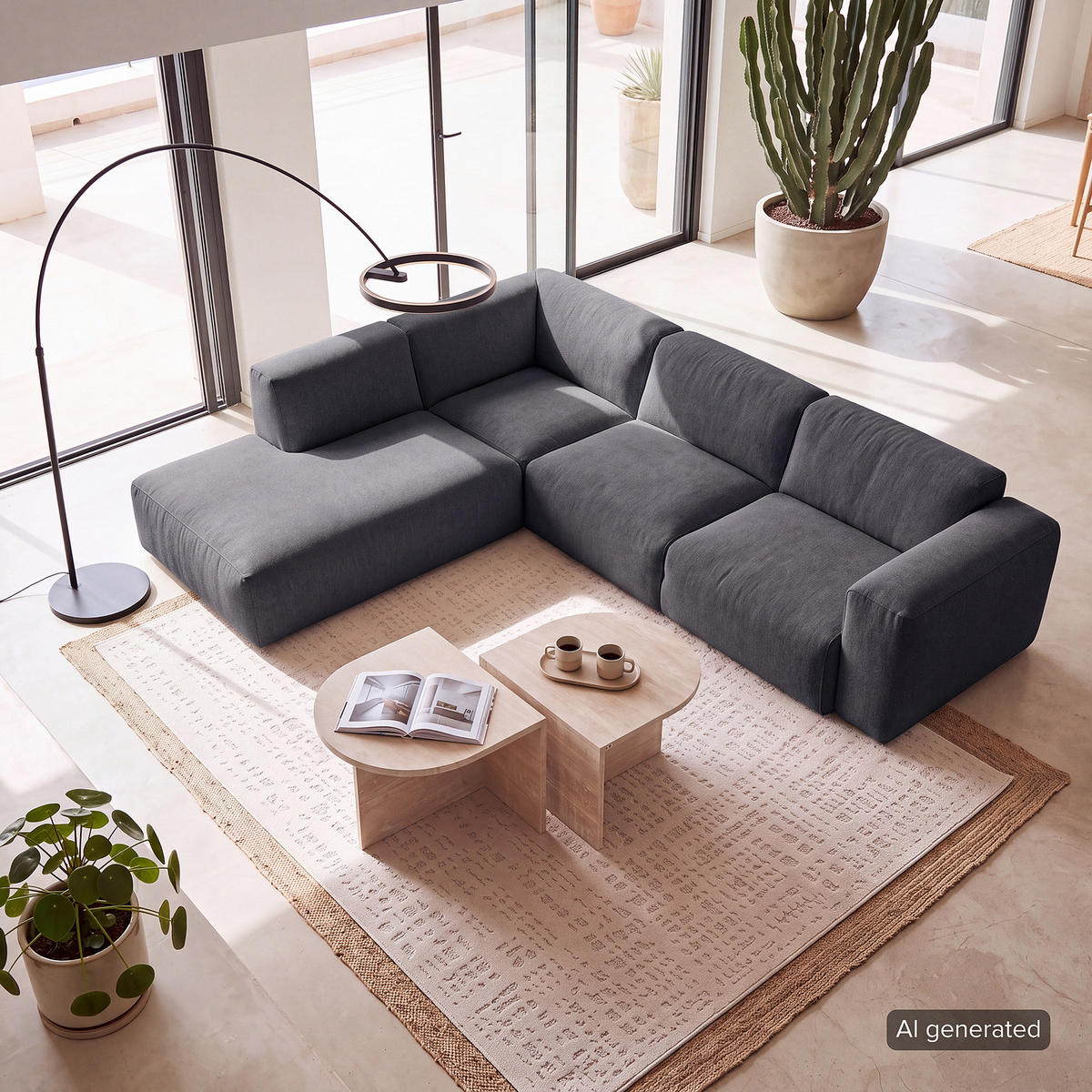 3-SITZER ECKSOFA mit Recamiere - Schwarz/Grau, Kunststoff/Textil (295/231cm) - home24