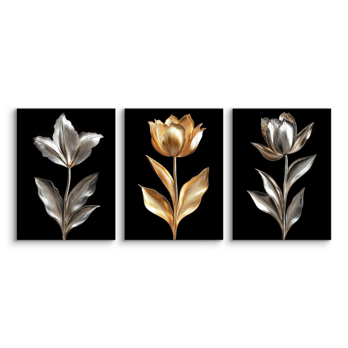 LEINWANDBILDER 3-es Set Abstrakt Blumen - Beige/Schwarz, Textil (90/40cm) - Muralo