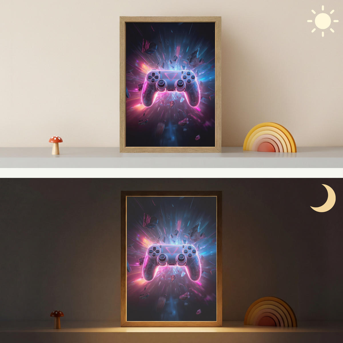 NÁSTĚNNÁ LAMPA S AKUMULÁTOREM Controller - Neon - Explosion - Abstraktní 30x40 cm - fialová, kompozitní dřevo (30/40/8cm)