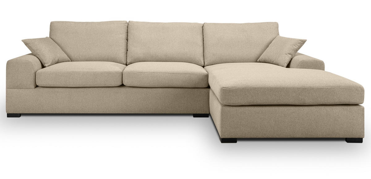 SOFA beige Strukturstoff 308 cm, Ecksofa 5-Sitzer, L-Sofa Ottomane rechts - Beige/Schwarz, Holz/Textil (308/186cm) - Inn.Furn