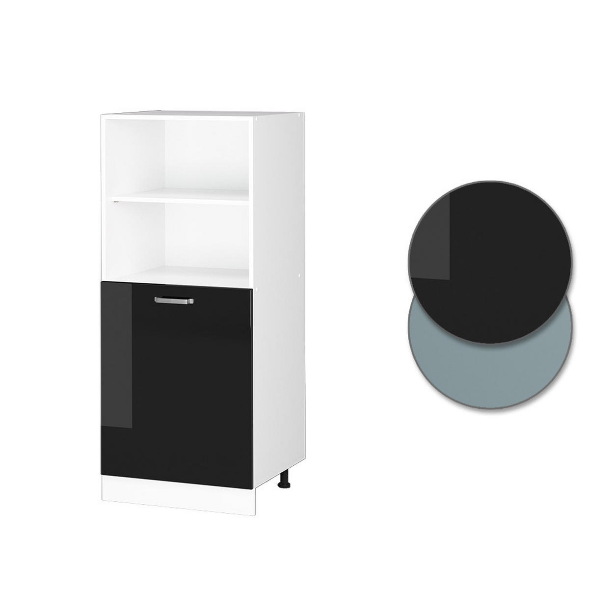 HOCHSCHRANK R-Line Schwarz Hochglanz 60 cm mit offenen Regalen und Tür - Schwarz Hochglanz/Weiß, Holzwerkstoff (60/143/57.2cm) - Vicco