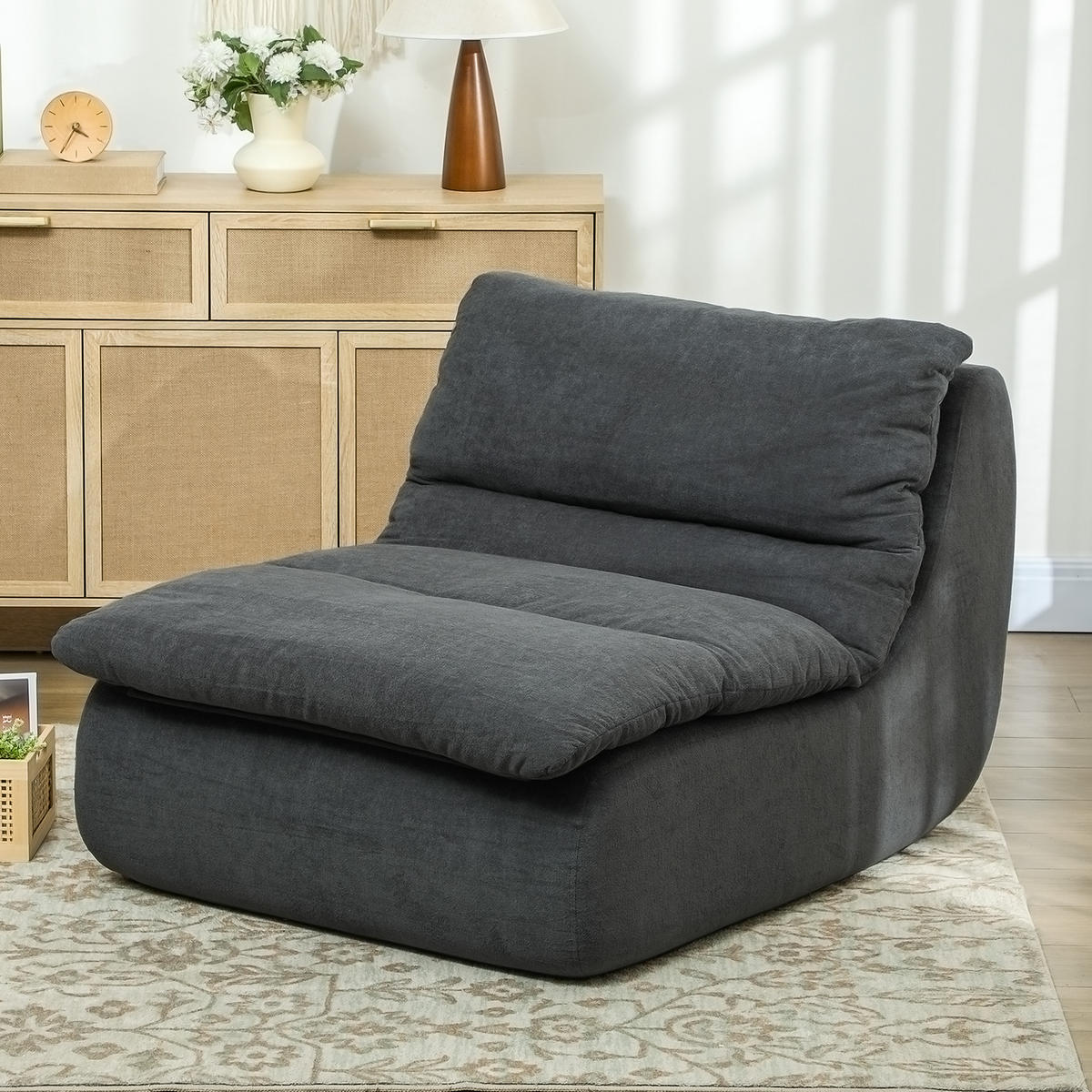 BODENSTUHL, Bodensessel mit einteiligem ultrahochdichtem Schaumstoff, Grau - Grau, Textil (82/75/103cm) - HOMCOM
