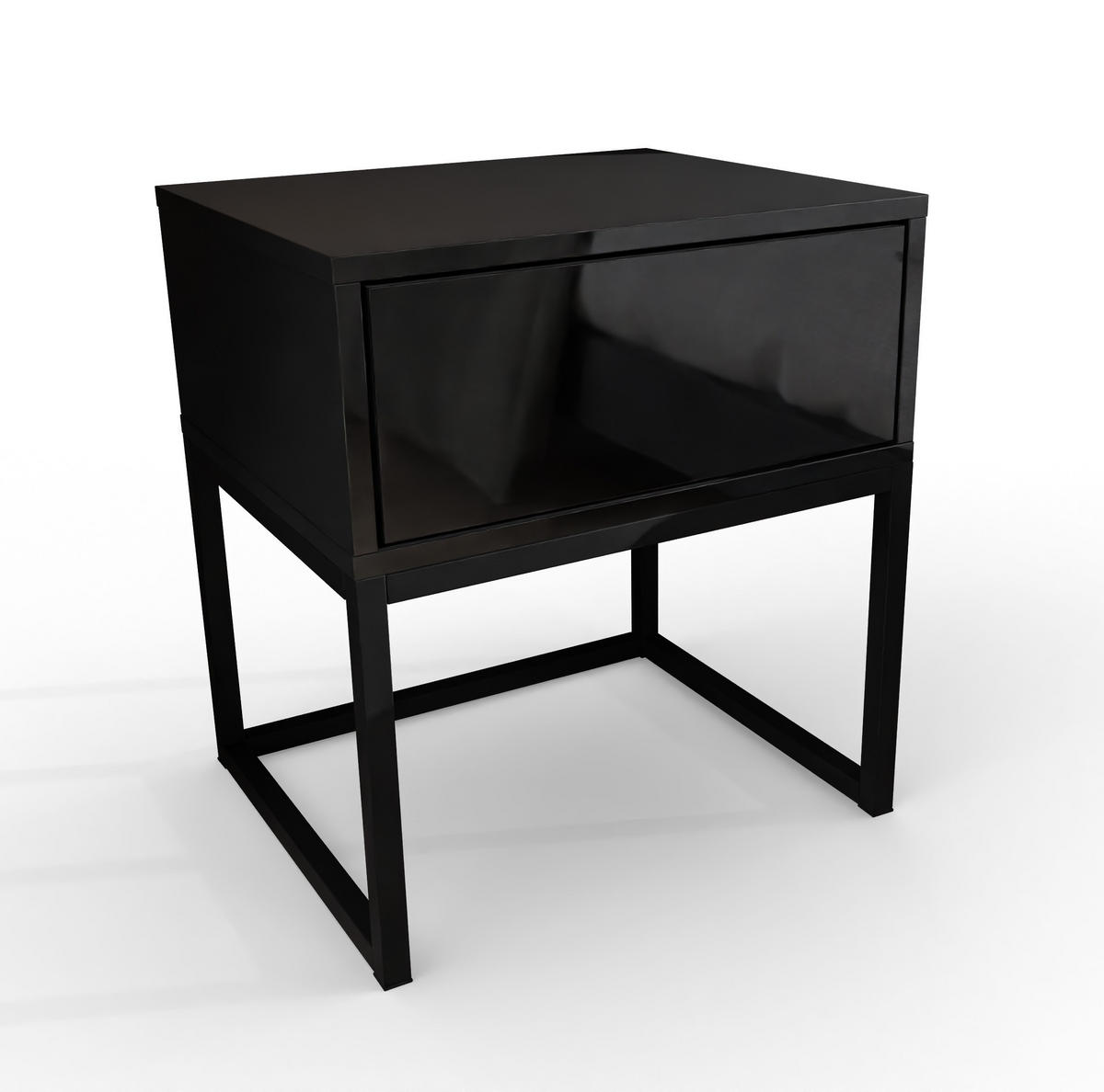 NACHTTISCH BLANCO LOFT Schwarz Hochglanz auf schwarzem Gestell - Schwarz Hochglanz, Holzwerkstoff (45/53/37cm) - Lookway