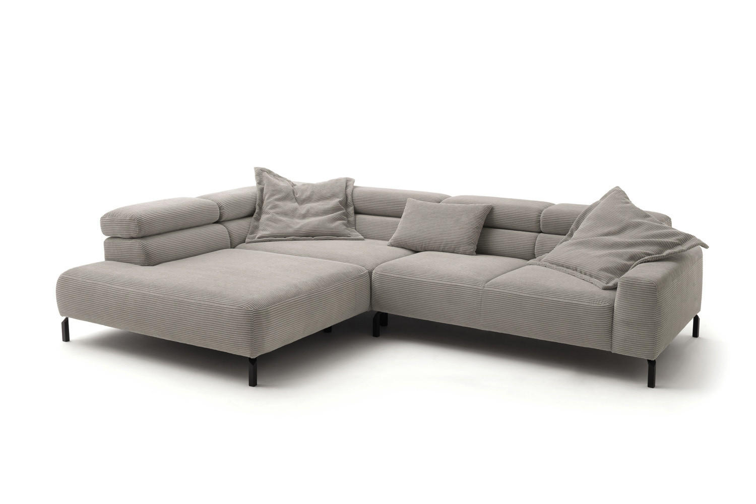 ECKSOFA DELIA Steingrau Cord - Greige/Schwarz, Textil/Metall (312/219cm) - KAWOLA