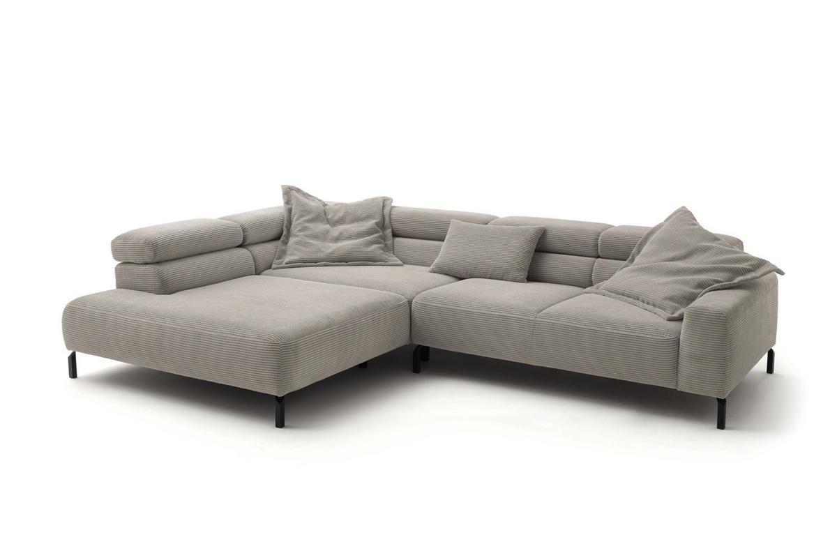 ECKSOFA DELIA Steingrau Cord - Greige/Schwarz, Textil/Metall (312/219cm) - KAWOLA
