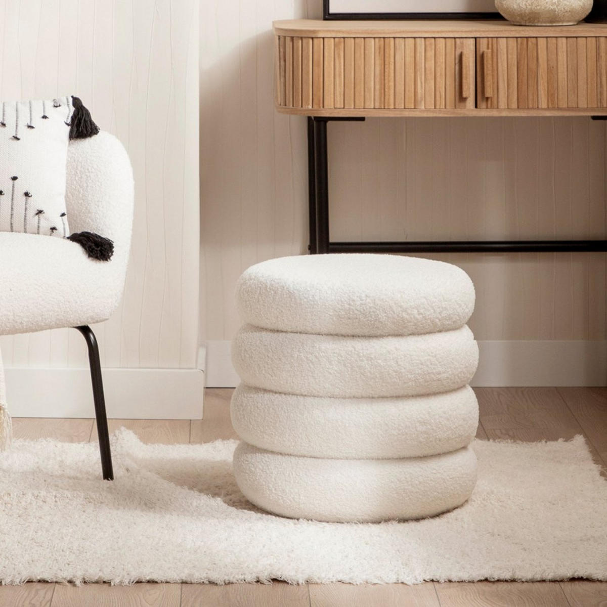 POUF Roma Weiß 40 cm x 42 cm - Weiß, Textil (40/42/40cm)