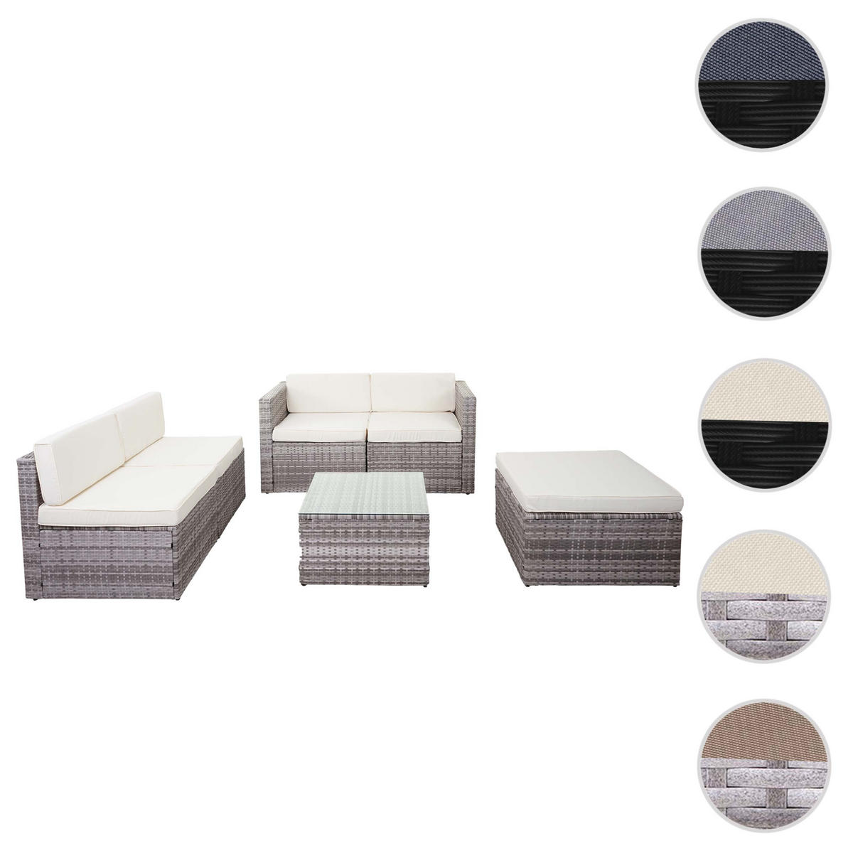 POLY-RATTAN-GARNITUR Grau, Cremeweiß - Weiß/Grau, Kunststoff - MCW