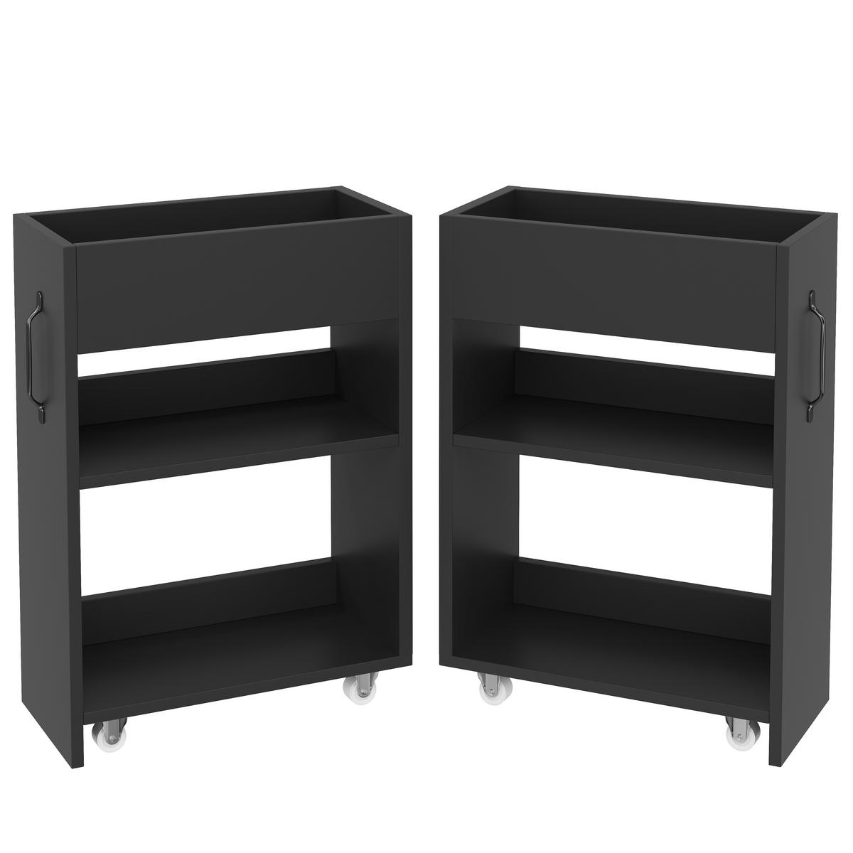 SIDEBOARD aus Spanplatte 52x50x75 cm Schwarz mit Rollen, beidseitig montierbaren Auszügen und offenen Fächern - Schwarz, Holzwerkstoff (52/75/50cm) - Modfu