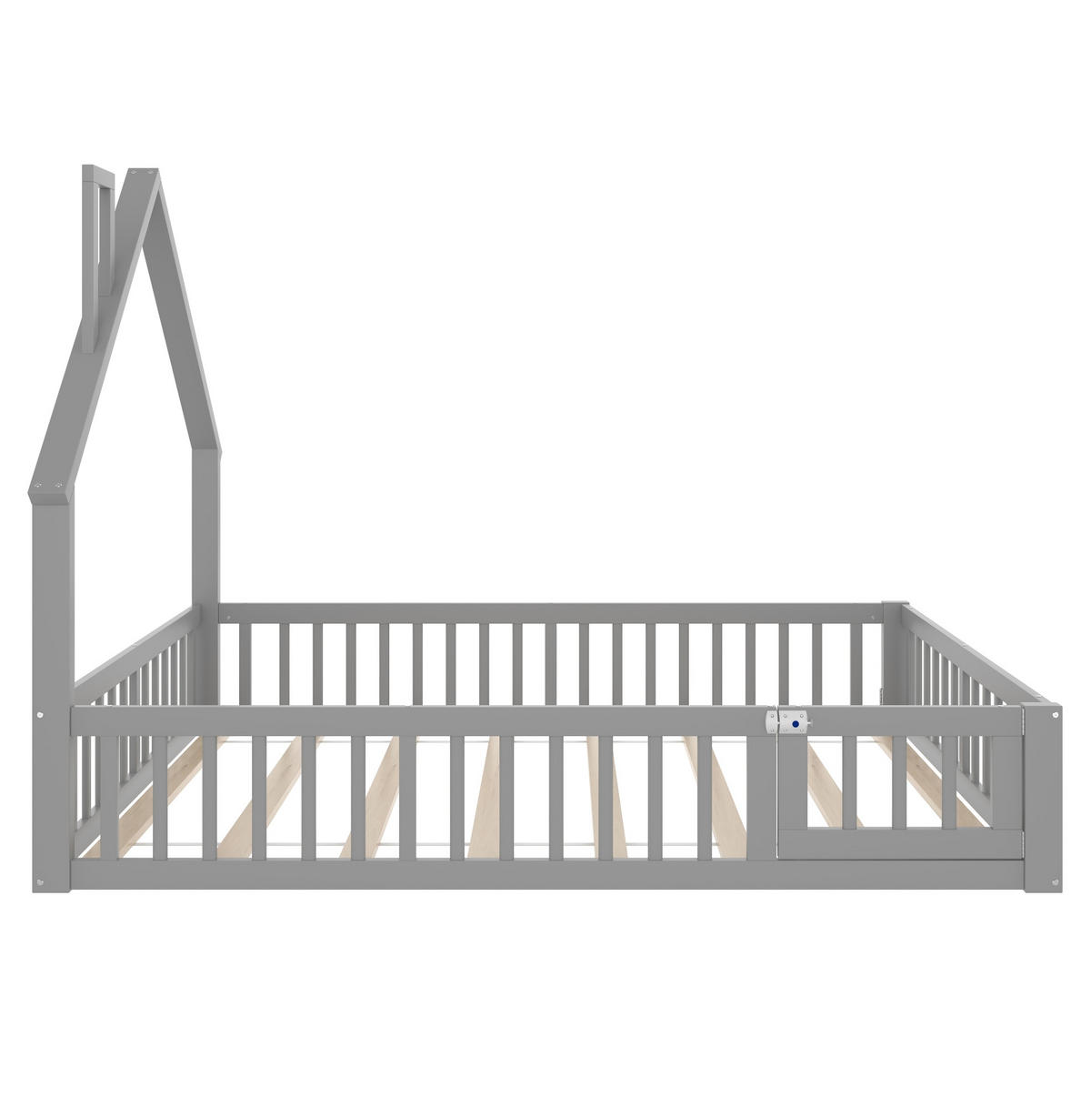 KINDERBETT 140/190 cm Grau aus Kiefer und MDF mit Sicherheitsgitter - Grau, Holzwerkstoff (140/190cm) - Flora Grace