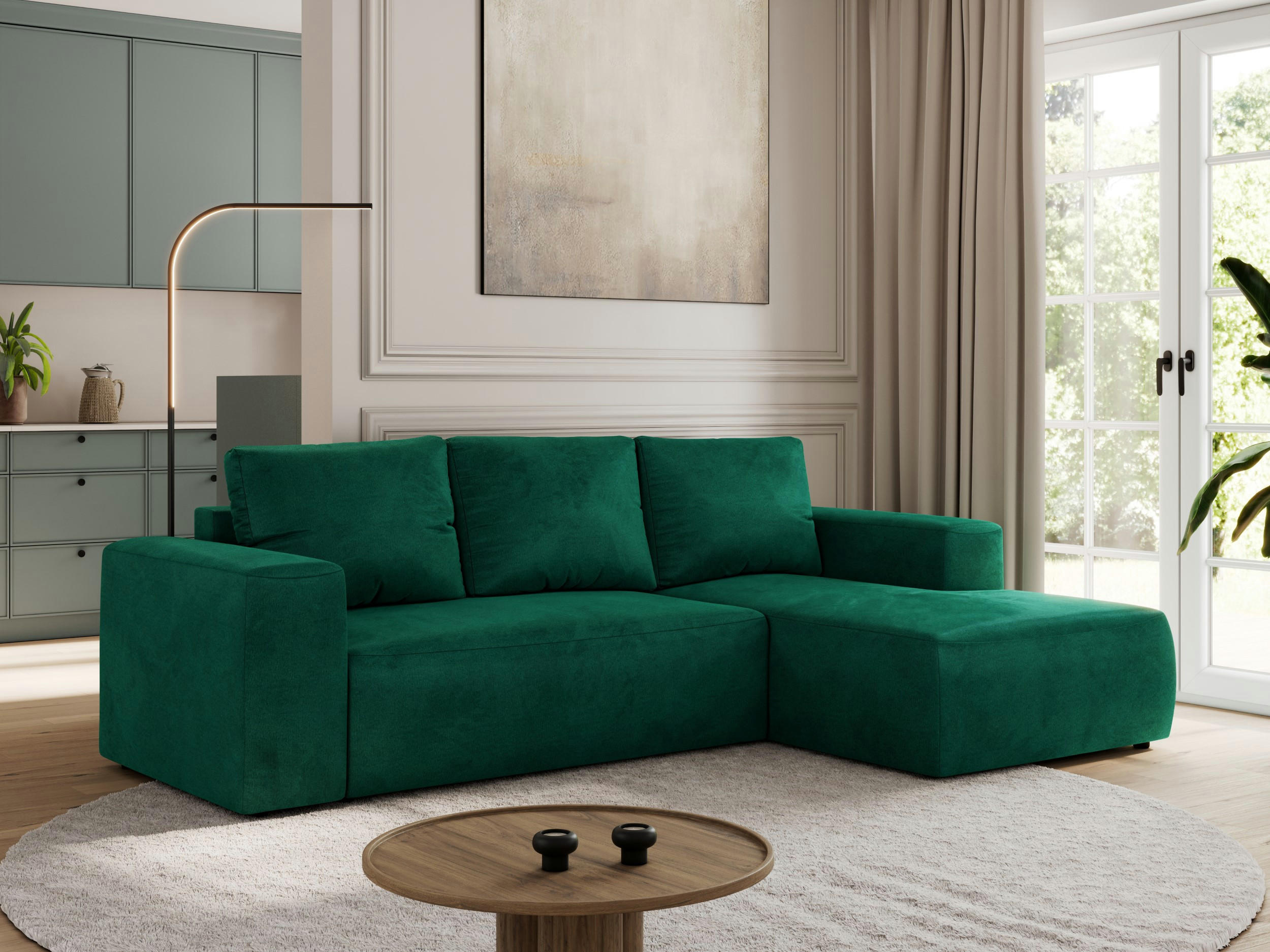 ECKSOFA TRENTINO L Dunkelgrün Velvet - Rechts - Dunkelgrün/Schwarz, Textil (164/266cm) - MKS