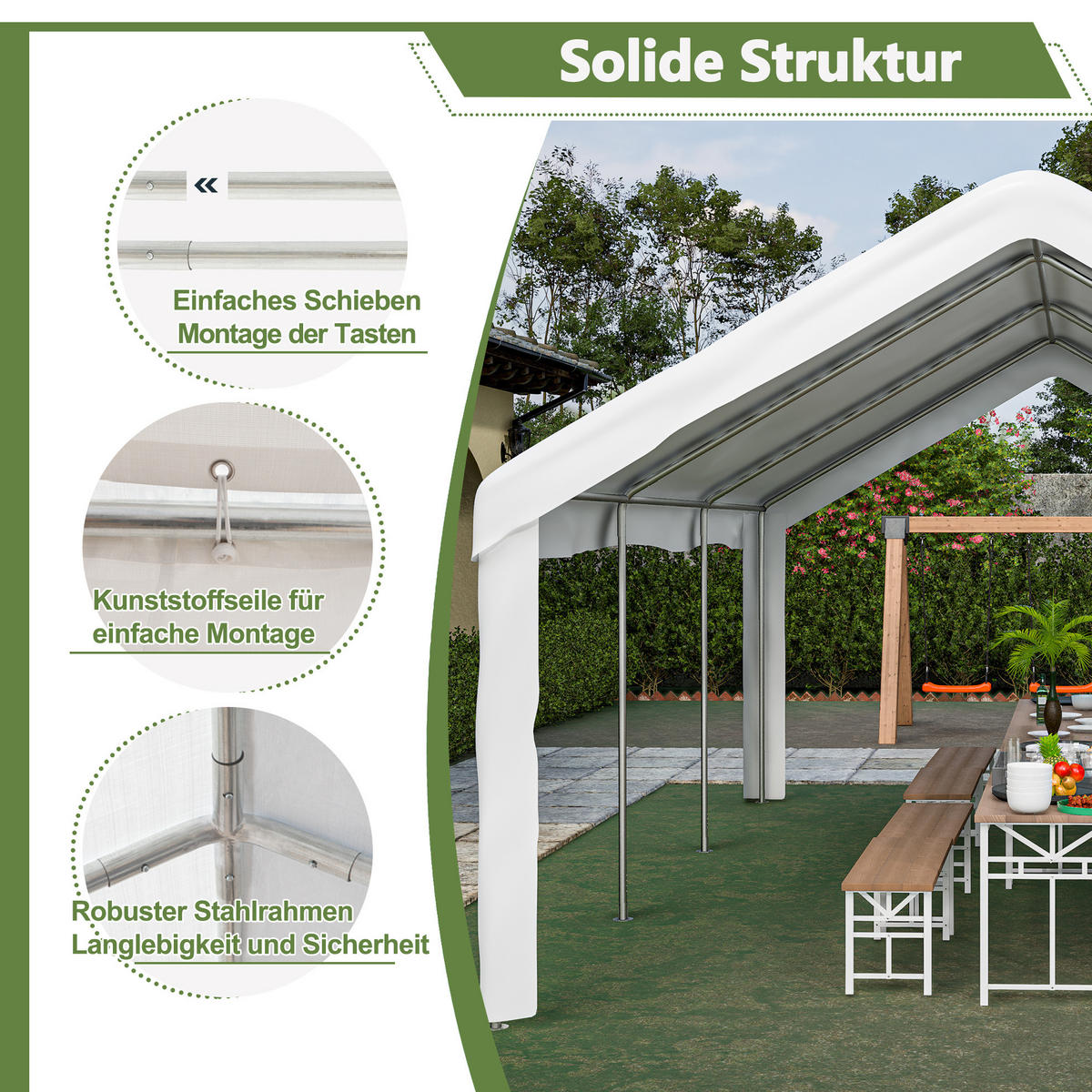 KLEINGARAGE aus Stahlrohr & PE-Oxford 601x400x281 cm in Weiß - Weiß, Metall (400/281/601cm) - Modfu
