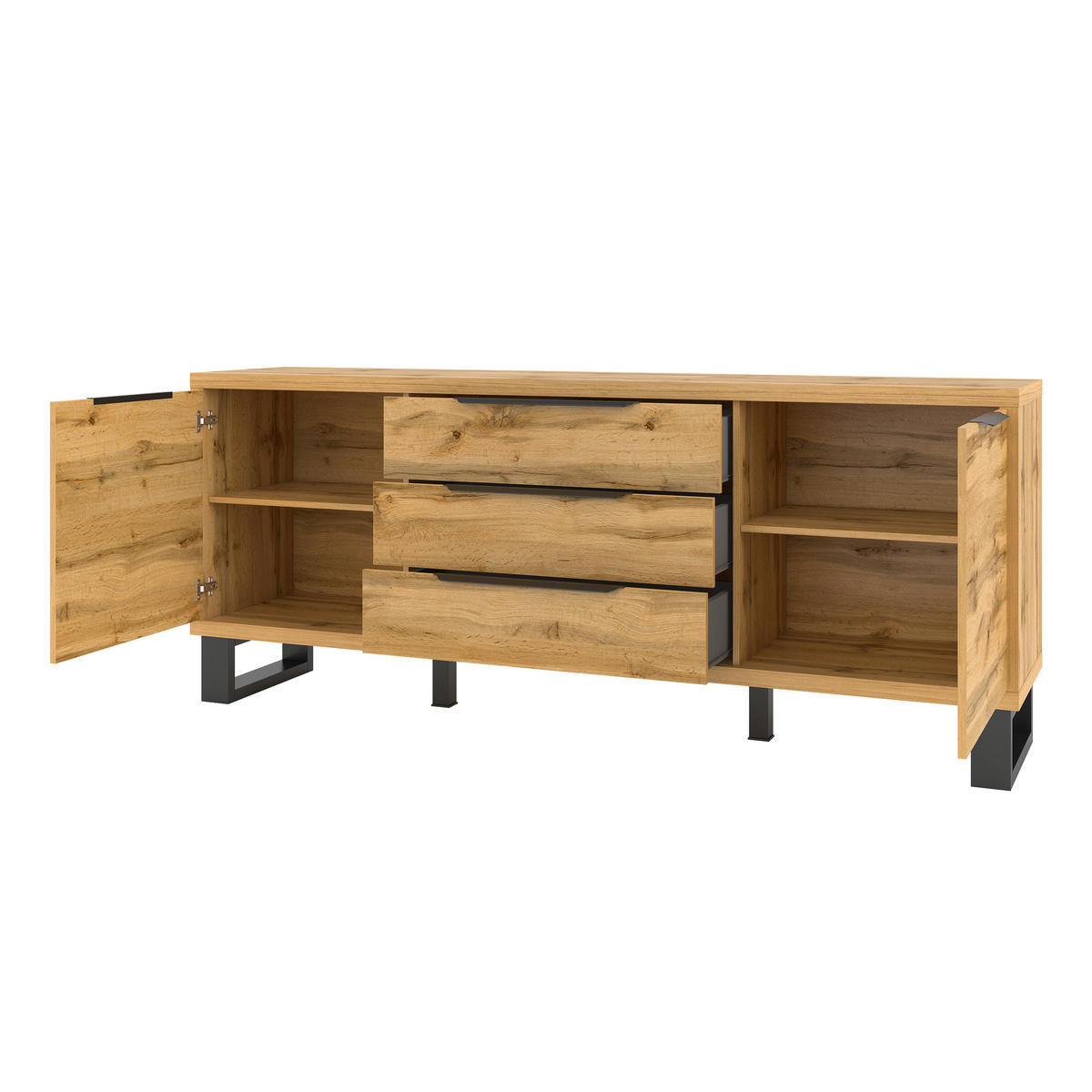 SIDEBOARD HALENZA 201/83/45 cm mit 3 Schubladen und 2 Türen Eiche Wotan - Eiche Wotan, Holzwerkstoff (201/83/45cm) - MASSENO