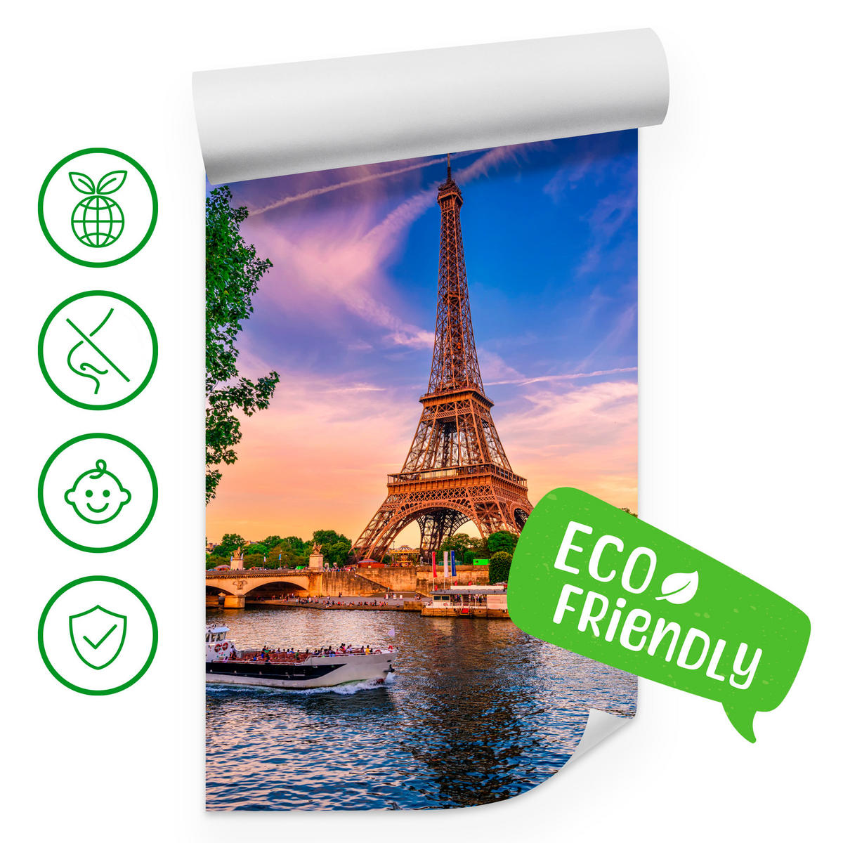 FOTOTAPETE Eiffelturm Paris Architektur 3D 500x350 - Blau/Gelb, Papier (500/350cm) - Muralo