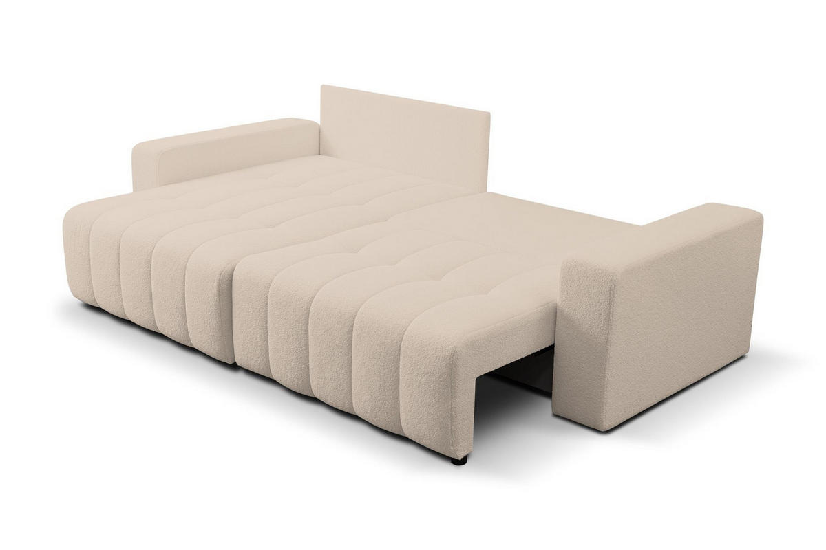 ECKSOFA Masina Hellbeige, Schlafsofa aus Veloursstoff - Creme, Holzwerkstoff (245/143cm) - Bettso