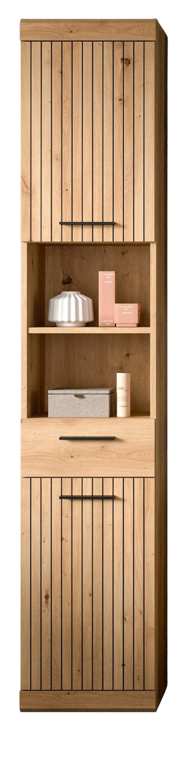 HOCHSCHRANK Eiche Artisan 37 x 191 cm, Badschrank in modernem Design - Schwarz/Eiche Artisan, Holzwerkstoff/Kunststoff (37/191/31cm) - Inn.Furn