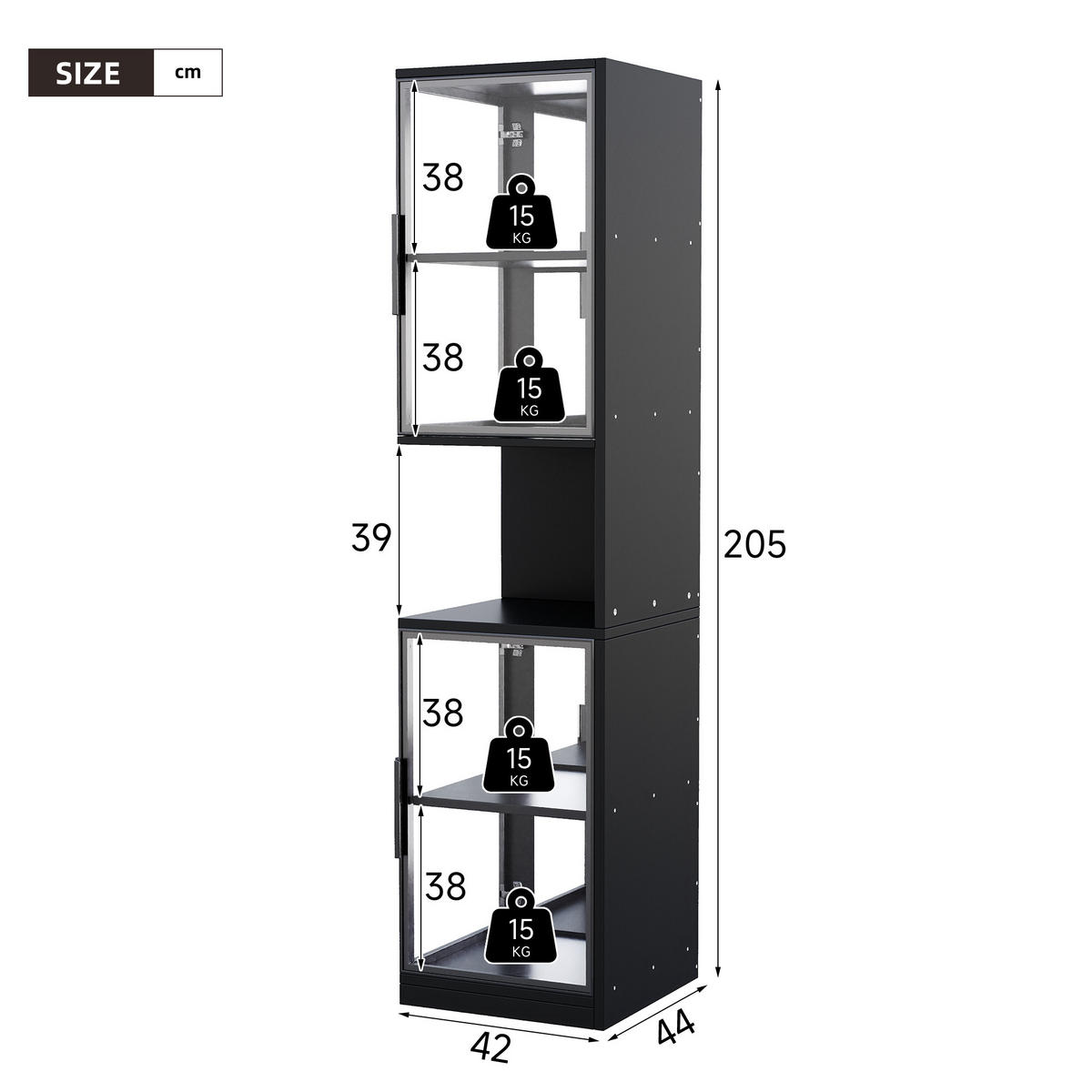 VITRINE LED Glastüren Spiegelrückwand 205cm Weinschrank Weiß - Schwarz, Holzwerkstoff (42/205/44cm) - FLIEKS