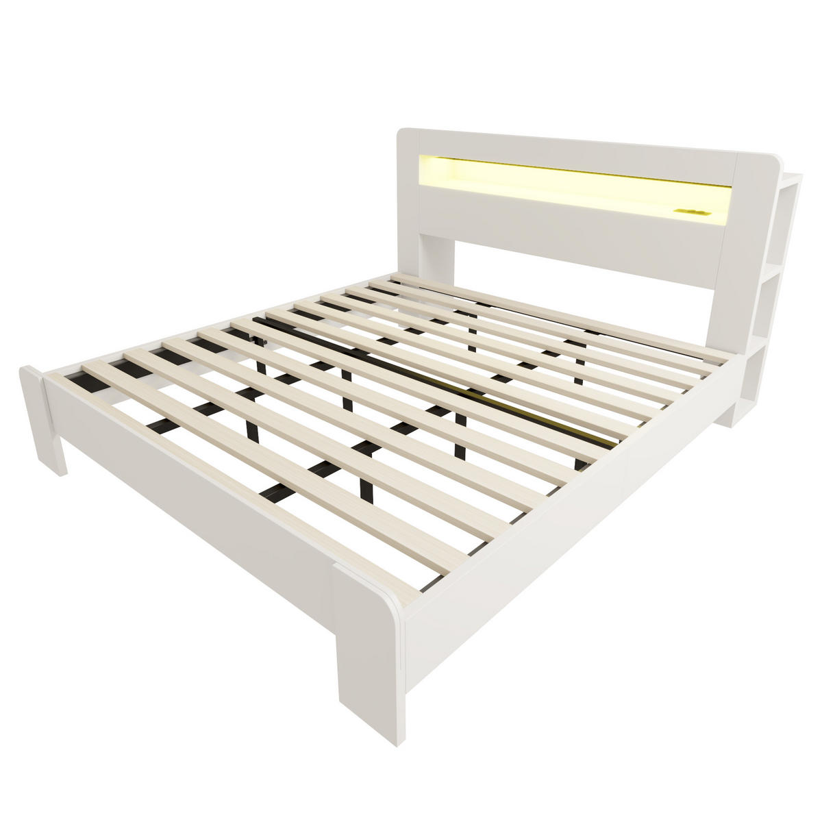 BETT mit Stauraum und LED 180x200 cm Holz Weiß - Weiß, Holzwerkstoff (180/200cm) - Meubliv
