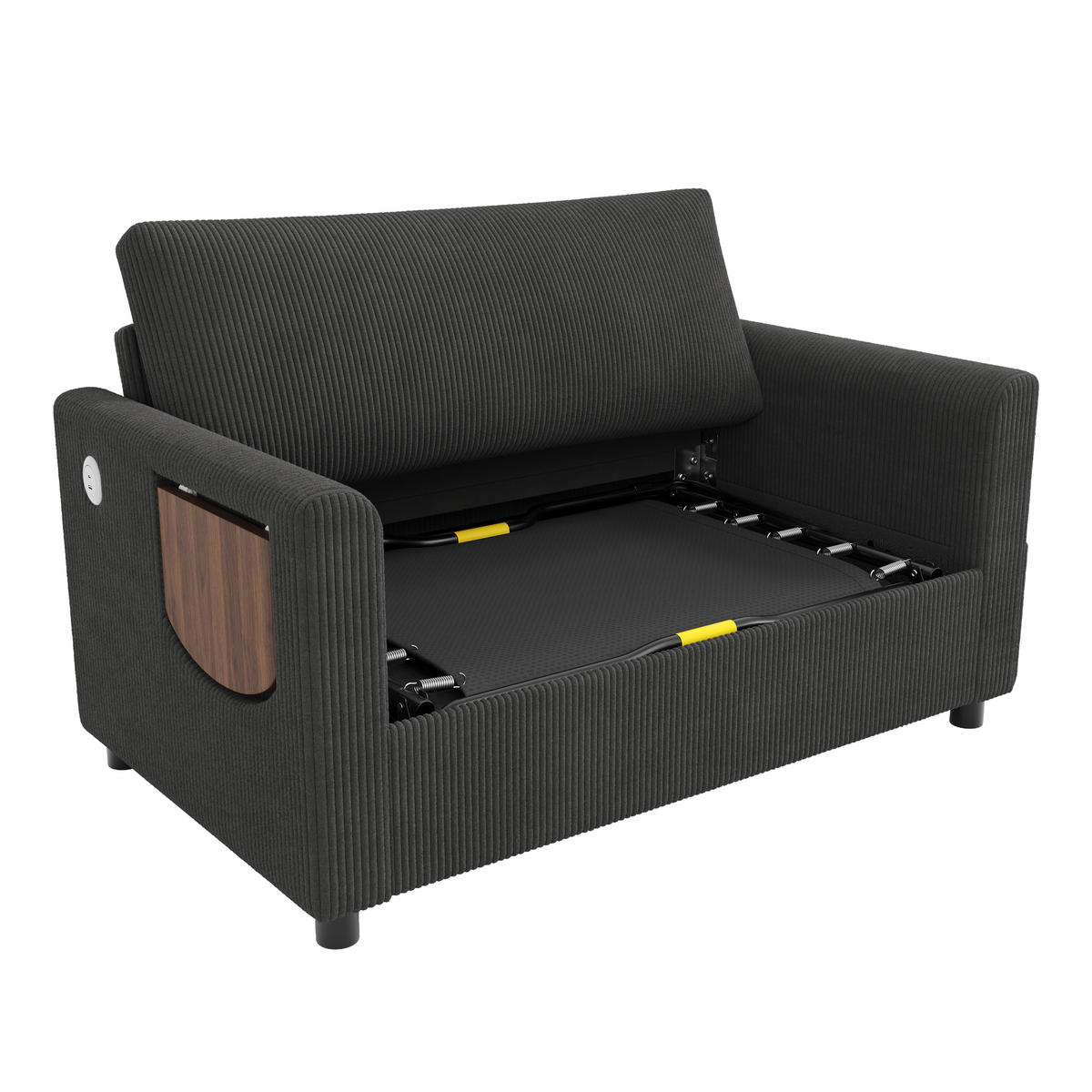 SCHLAFSOFA Grau 2 Sitzer USB Schlaffunktion Tisch Kissen - Grau, Textil (82/84/134cm) - FLIEKS