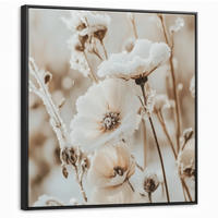 LEINWAND Bilder mit Rahmen - Blumen - Winter - Weiß - Schnee - Beige - 90x90 - Creme, Textil (90/90cm) - MuchoWow