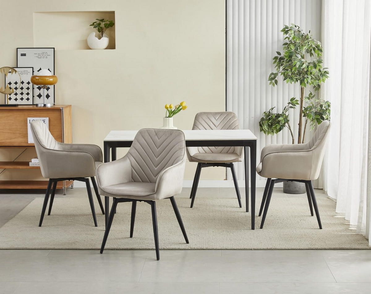 ESSZIMMERSTUHL WAAV360 dunkelbeiger Sitz, schwarze Beine - Beige/Schwarz, Textil (56/83.5/61cm) - Valora