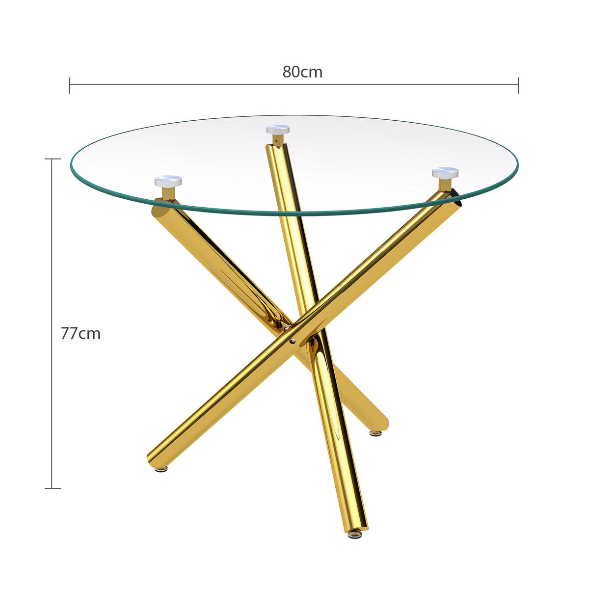 ESSTISCH 80/80/76 cm gold aus Glas und Metall mit verstellbaren Gleitern - Goldfarben, Metall (80/80/76cm) - OKWISH