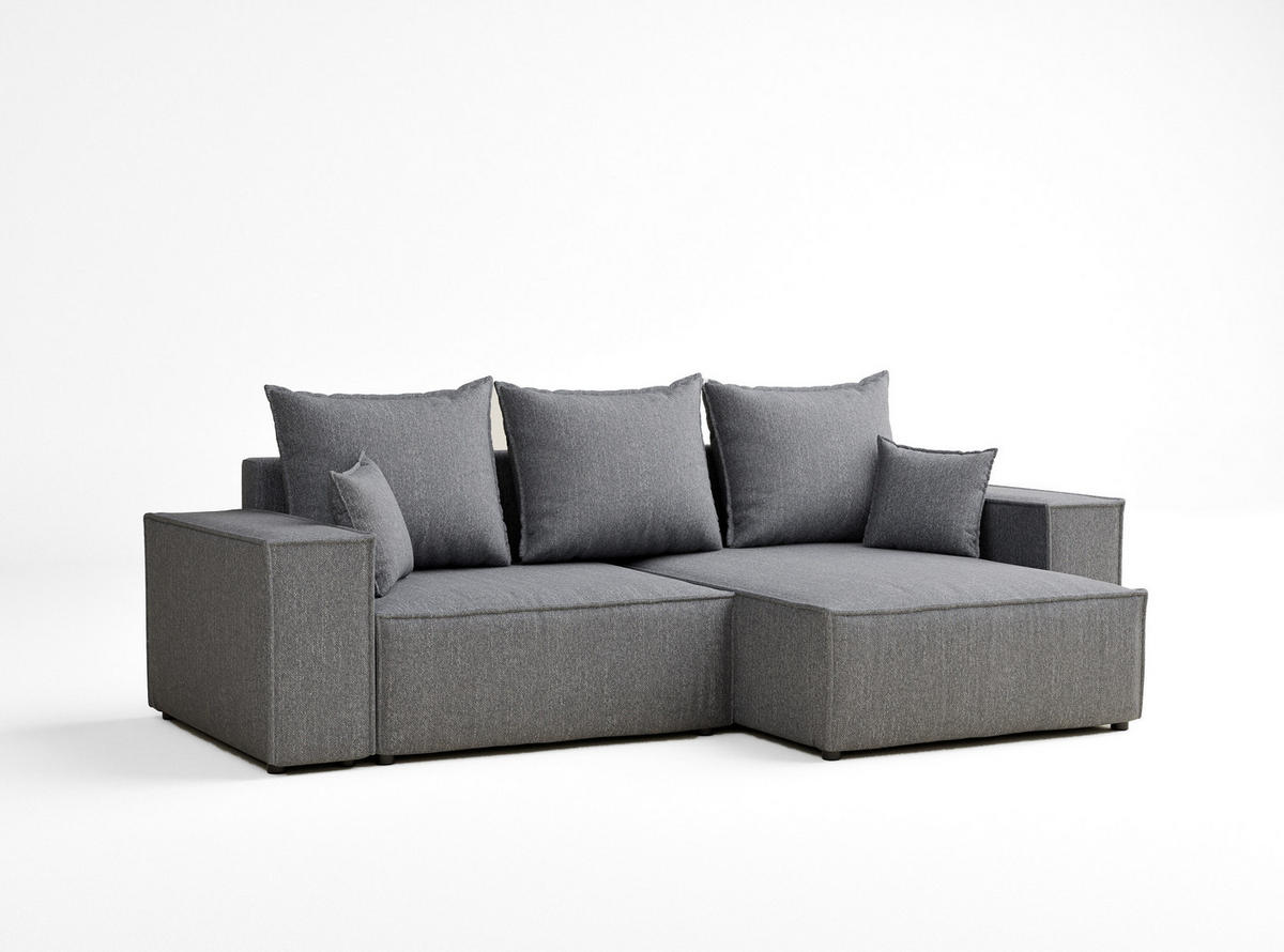 ECKSOFA MIT SCHLAFFUNKTION Moyo Grau Webstoff - Schwarz/Grau, Holz/Holzwerkstoff (255/148cm) - Maison de Reve